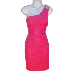 Arden B One-Shoulder Sheer Mesh Embellished Dress